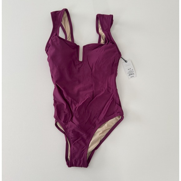 Shade‎ & Shore One Piece Swimsuit Square Neck Cap Sleeve Plum Purple S - Picture 5 of 10